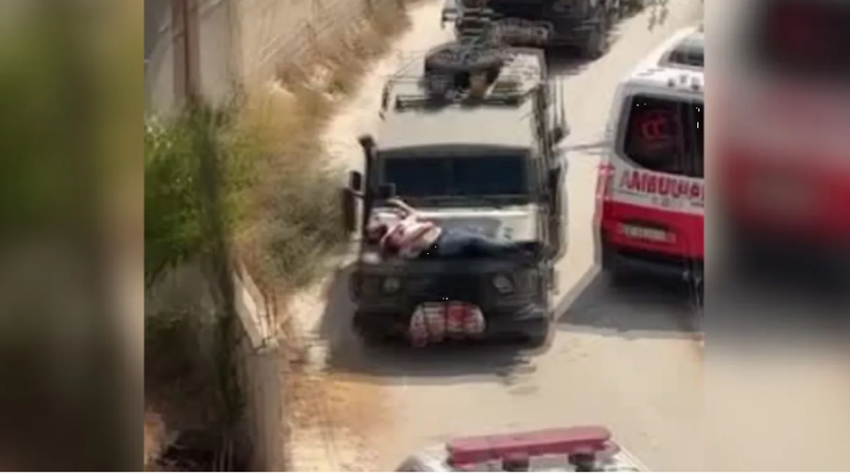 Forças israelenses amarram palestino ferido a jipe na Cisjordânia